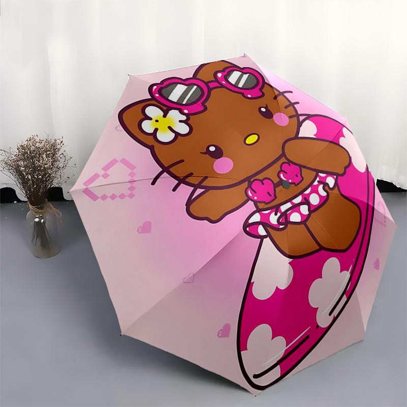 Kitty, Pink Automatic Opening and Closing Parasol Compact Travel Umbrella with 8 Ribs for Women and Men Ideal Birthday/Christmas Gift, Outdo