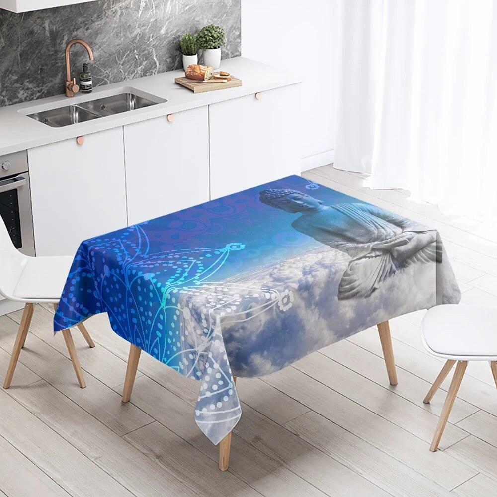 Meditation Buddha Tischdecke Wasserdicht Rechteckig Partydekoration Restauranttisch Küche Heimdekor