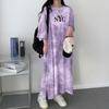 Women's 2024 Summer Tie-Dye Japanese Short-Sleeve Dress - Loose, Casual, Mid-Length Tee Design