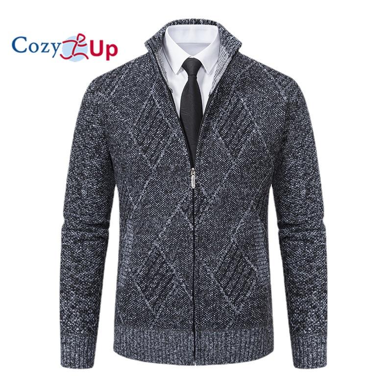 Cozy Up Pánská bunda podzimní a zimní trend Pohledný pánský volný ležérní fleecový svetr Univerzální pletený svetr na zip Cardigan