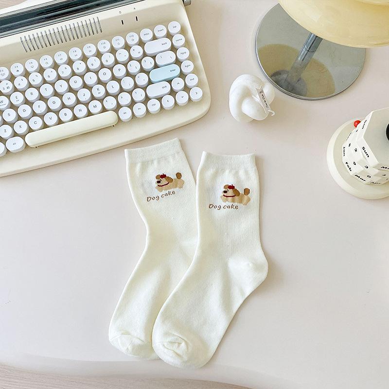 Women Socks Cartoon Cat Dog Japanese Kawaii Cute Middle Tube Socks Women Autumn and Winter Retro Long Socks