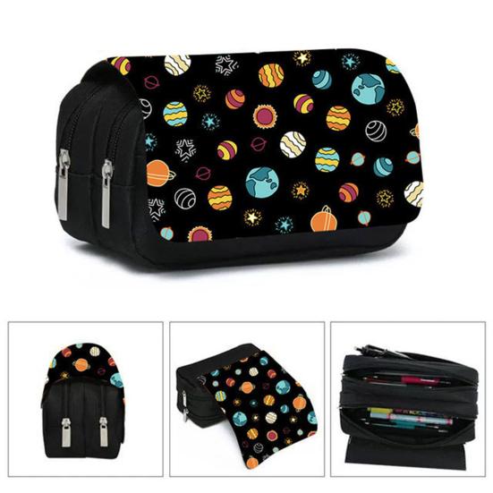 Pencil Case High Capacity Waterproof Double-layer Cartoon Flip Starry Sky Astronaut Pen Bag School