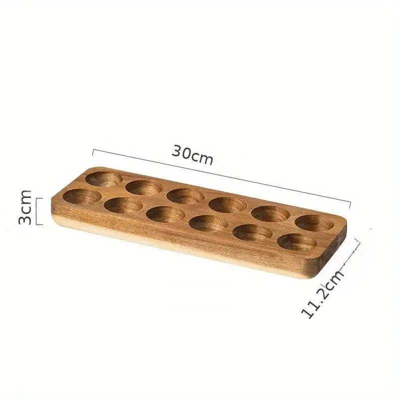 Wooden Egg Tray with Acacia Wood, Japanese Style Egg Storage Container for Fridge and Kitchen Eggs Slot Holder