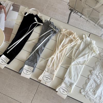 Ladies Summer Thin Heel Ribbon Bow Flower Bud Ballet Wind Tube Pile Pile Cotton Socks