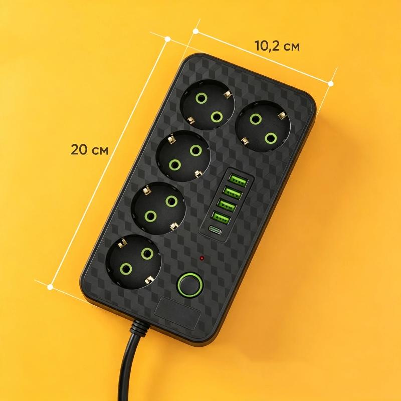 EU Plug Power Strip Multi AC Outlets Socket 2 Meters Extension Cord Overload Protection for Home Office