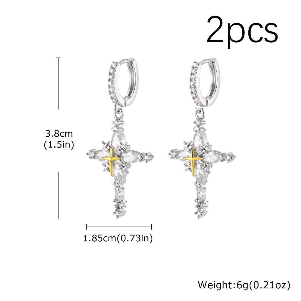 Vnox Zircon Cross Drop Earrings for Men Women, Copper Metal Pierced Hoop Dangle Earrings, Fashion Party Unisex Jewelry Gifts New