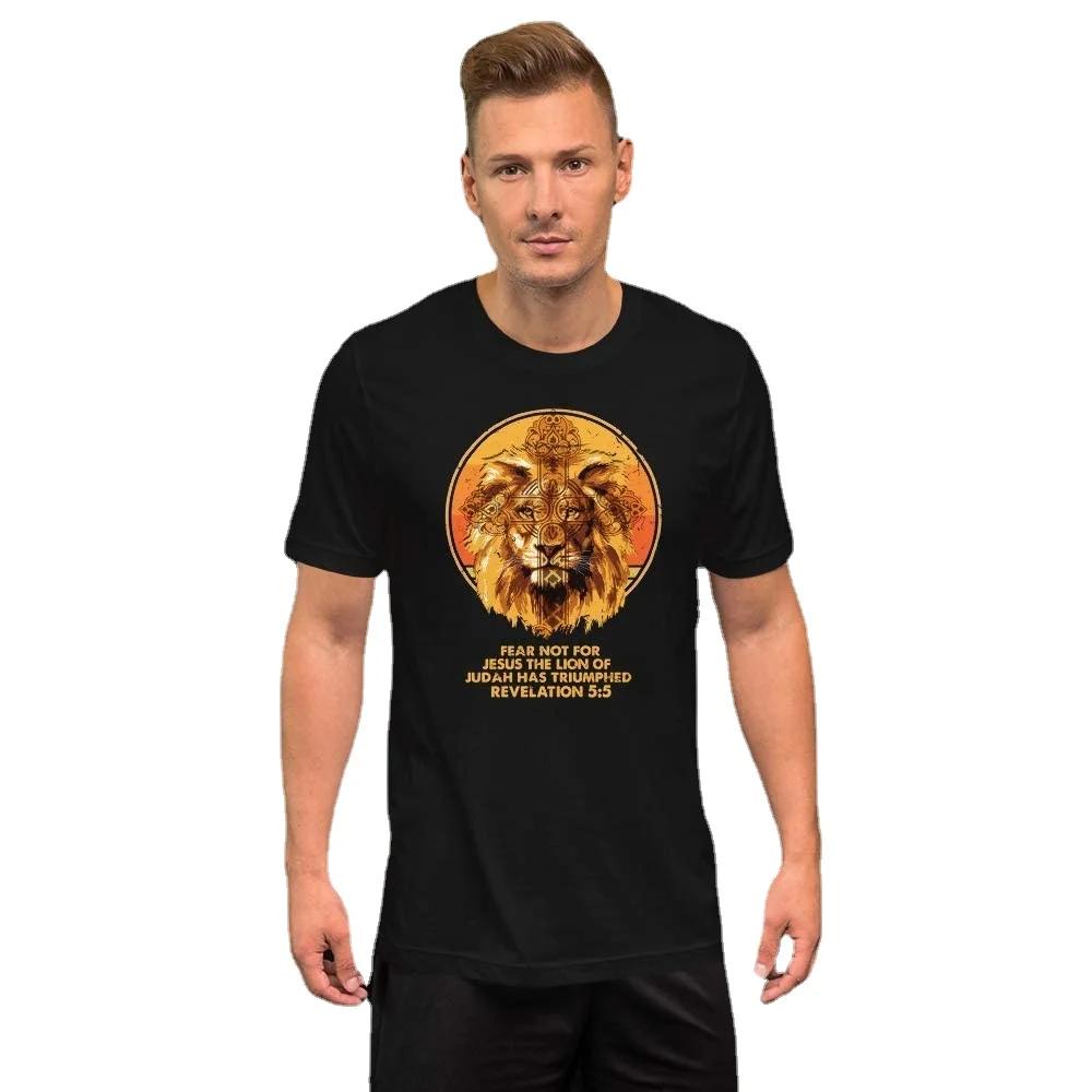 Cool Christian Bible Verse Revelation 55 Lion Cross Unisexs TShirt Summer Cotton Short Sleeve ONeck Unisex T Shirt New S3XL