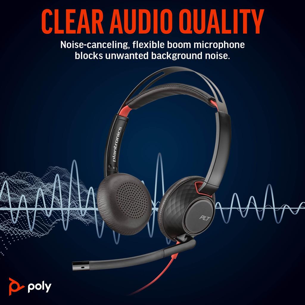 Poly Blackwire 5220 Wired Headset (9P7X6AA) with USB-C & 3.5mm Connections, Noise-Canceling Microphone, Lightweight, [2-Year Manufacturer's