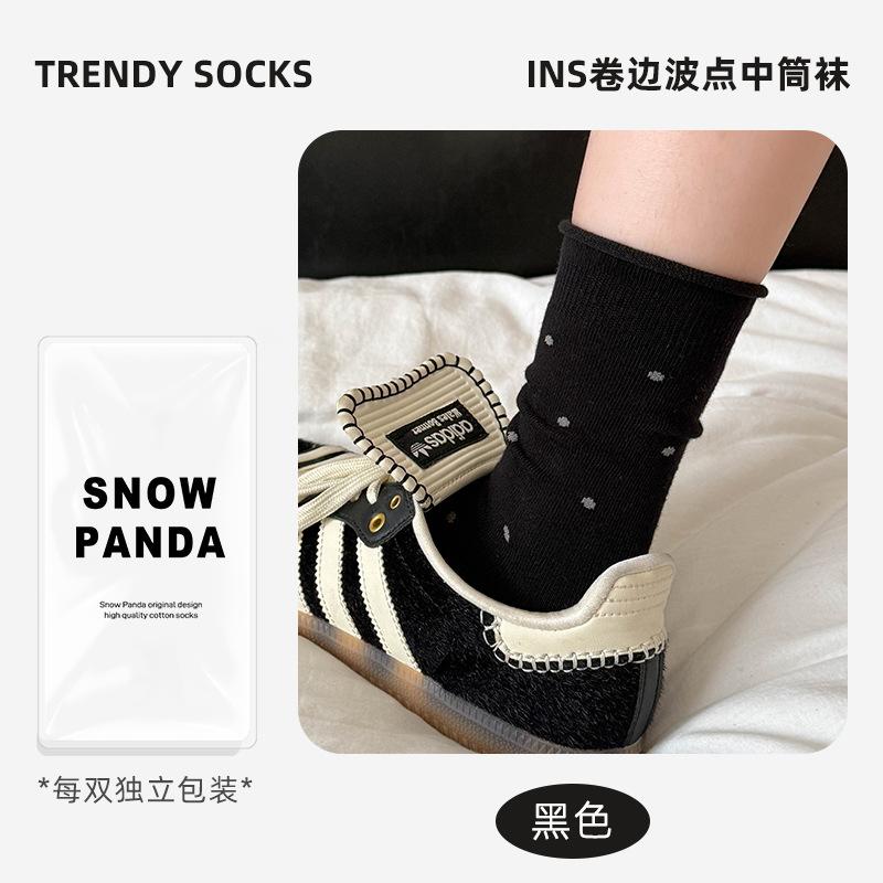 Socks Autumn Sweat-Absorbing And Odor-Proof Cotton Socks Polka Dot Rolled Hem Stacked Socks Mid-Leg Socks Versatile Casual Socks