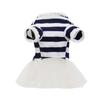Pet Dress Striped Knit Top with Tulle Skirt and Polka Dot Bow Soft Fabric Comfortable Fit for Small Dogs and Cats