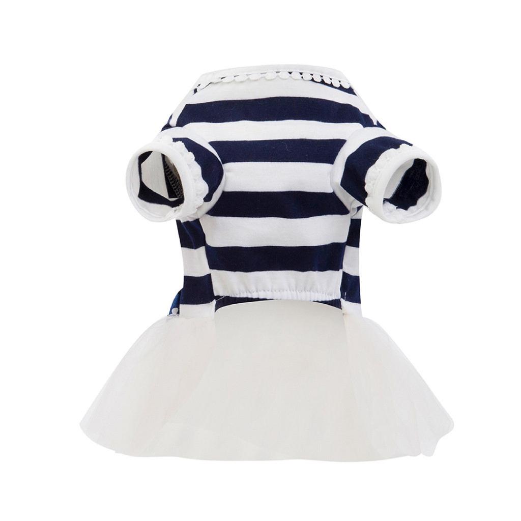Pet Dress Striped Knit Top with Tulle Skirt and Polka Dot Bow Soft Fabric Comfortable Fit for Small Dogs and Cats