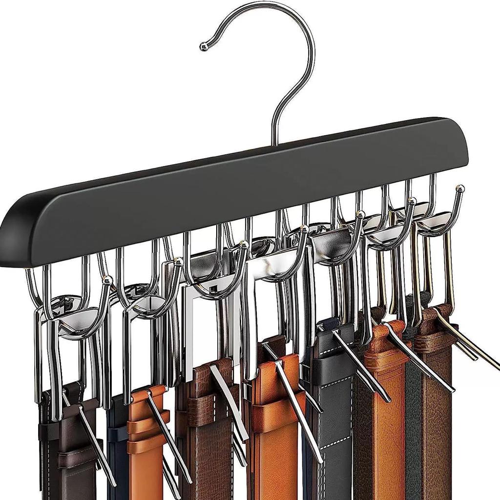 14-Hook Multifunctional Solid Wood & Leather Adhesive Foldable Metal Clothes Hanger