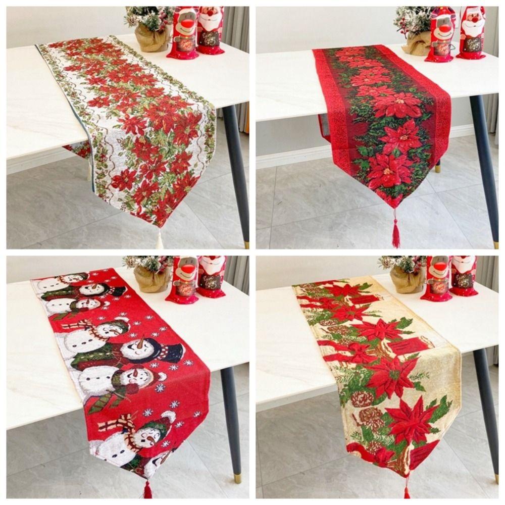 Bedruckter Weihnachts-Tischläufer Quaste Weihnachten Desktop-Dekoration Schneemann Tischdecke Restaurants