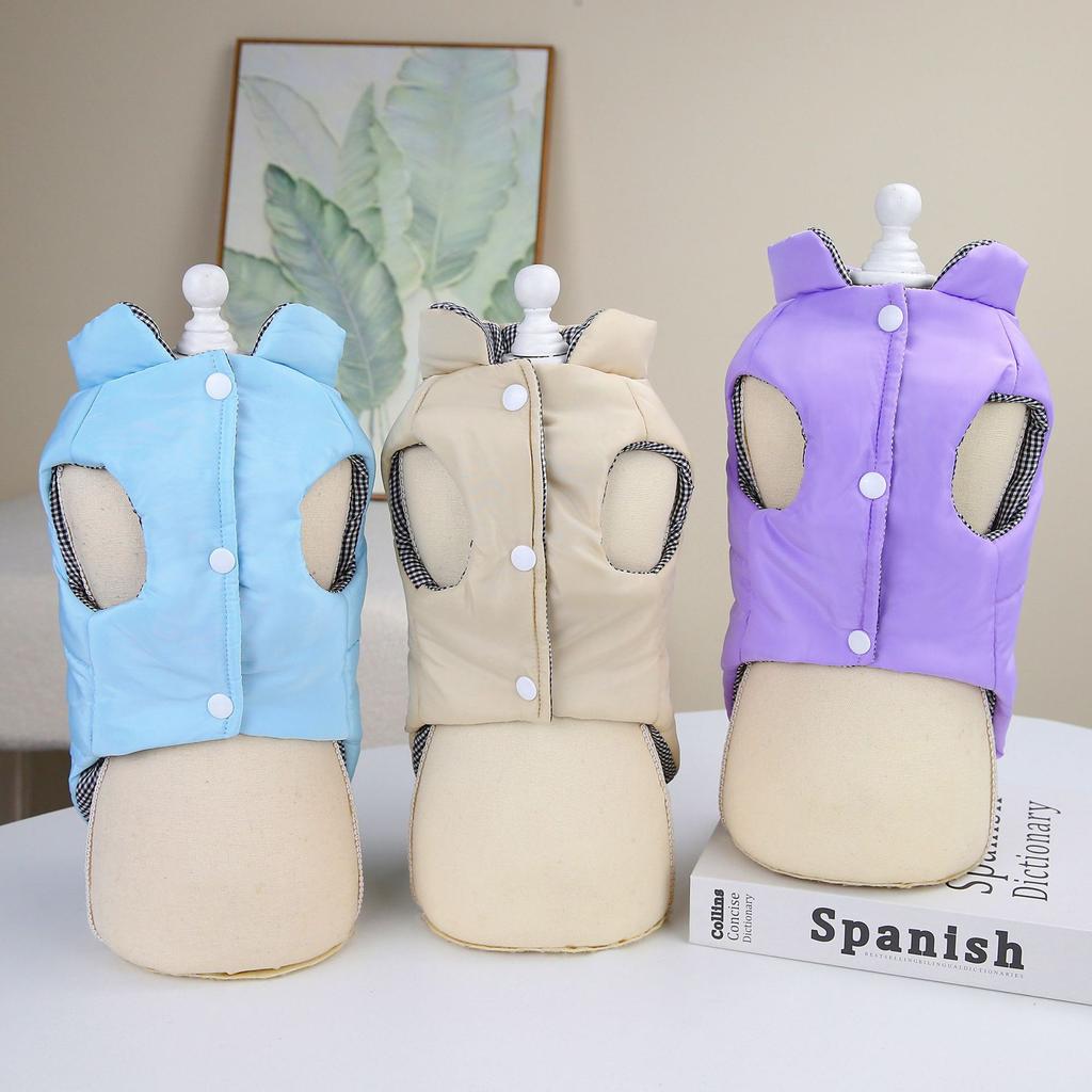 Dog Clothing Pet Clothing Winter and Autumn Cotton Coat Teddy Pet Cloth Winter Outfit New Style Warm Cotton Vest Blue Pet Parkas