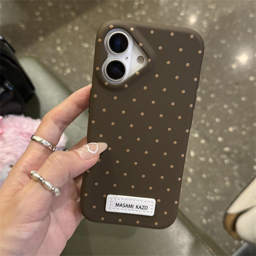 Korean Cute Love Heart Shape Camera Dots Leather Case For iPhone 17 Air 16 Pro 15 14 13 12 Pro Max Japan Kawaii Girl Soft Cover