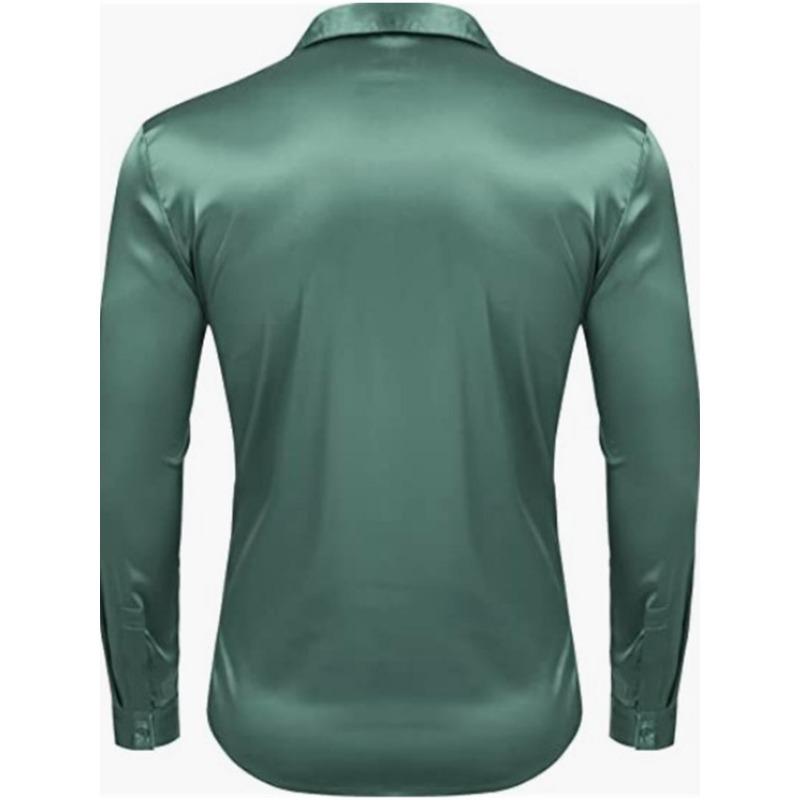 Men's Autumn Fashion Shiny Solid Color Casual Versatile Party Shirt