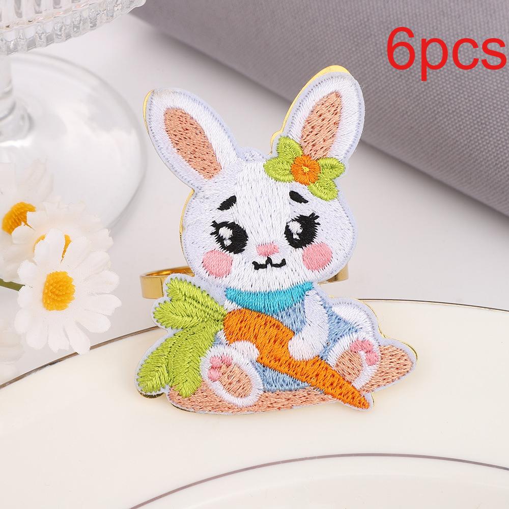 6pcs Easter Personalized Embroidery Rabbit Napkin Ring Hotel Tableware Table Setting Party Festival Decoration Napkin Buckle