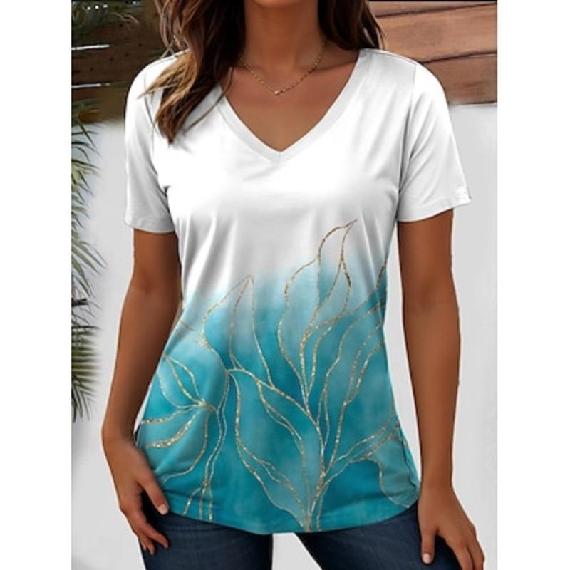 Damen T-Shirt Grafik Geometrisch Paisley Böhmen Vintage Kurzarm V-Ausschnitt Regulär Oberteile Täglich Ausgehen Sommer