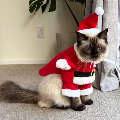 Warm Cat Clothes Funny Cosplay Kitten Christmas Costumes For Small Dogs Cats Santa Claus Outfits Pet New Year Party Costumes