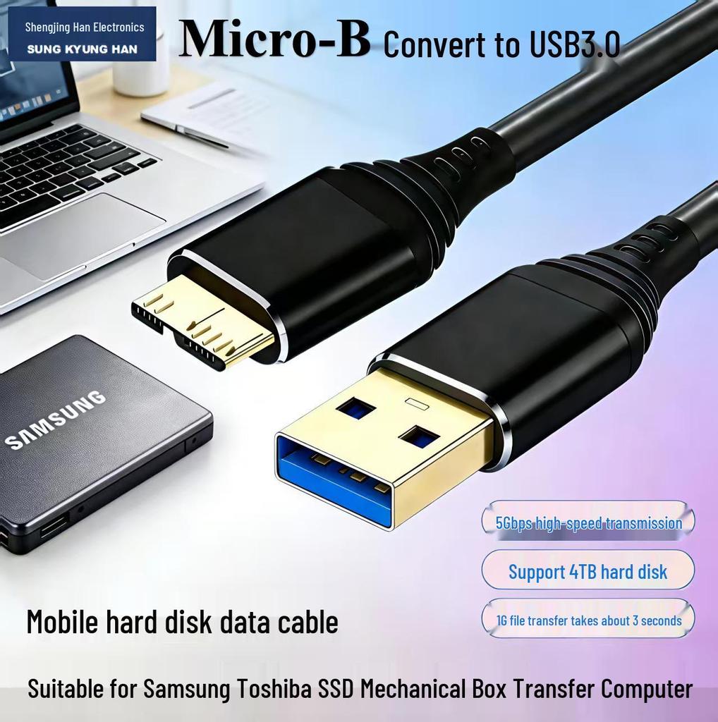 USB 3.0 To Micro-B Data Cable, 5Gbps, Gold-Plated, for Hard Drives & Cameras