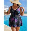 Women S Plus Size Printed Tankini Swimsuit Split Swimwear Black Purple