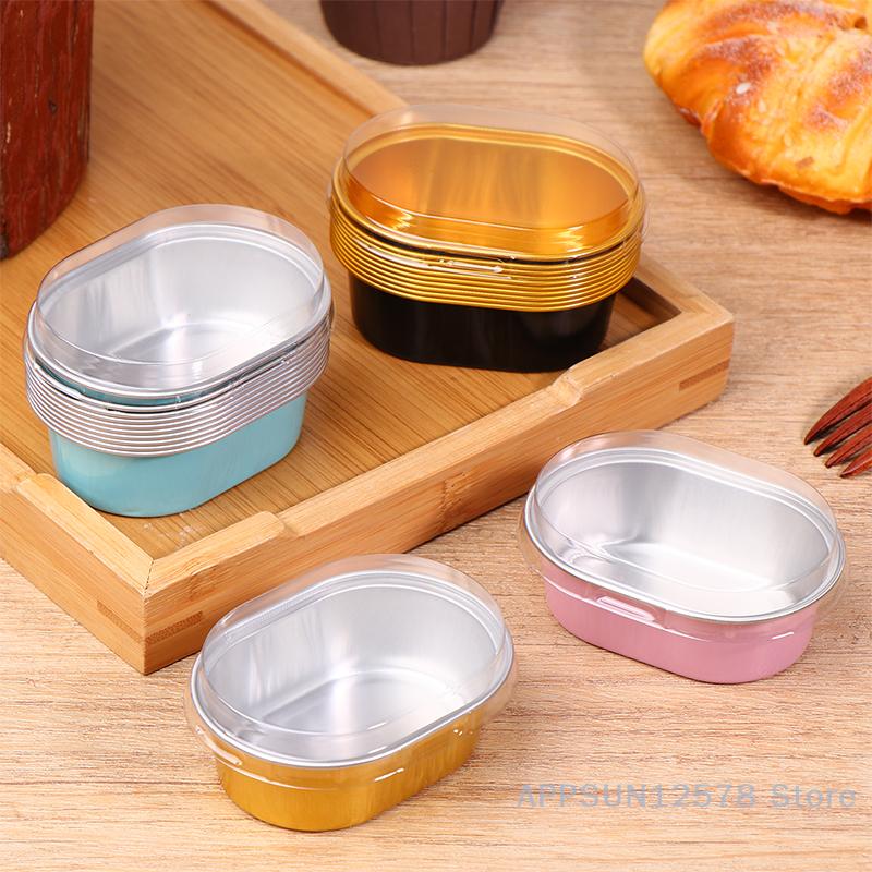 10Pcs 68ml Semi-Cured Cheese Packaging Box Oval Aluminium Foil Cups for Pudding Light Cheese Air Fryer Oven Safe