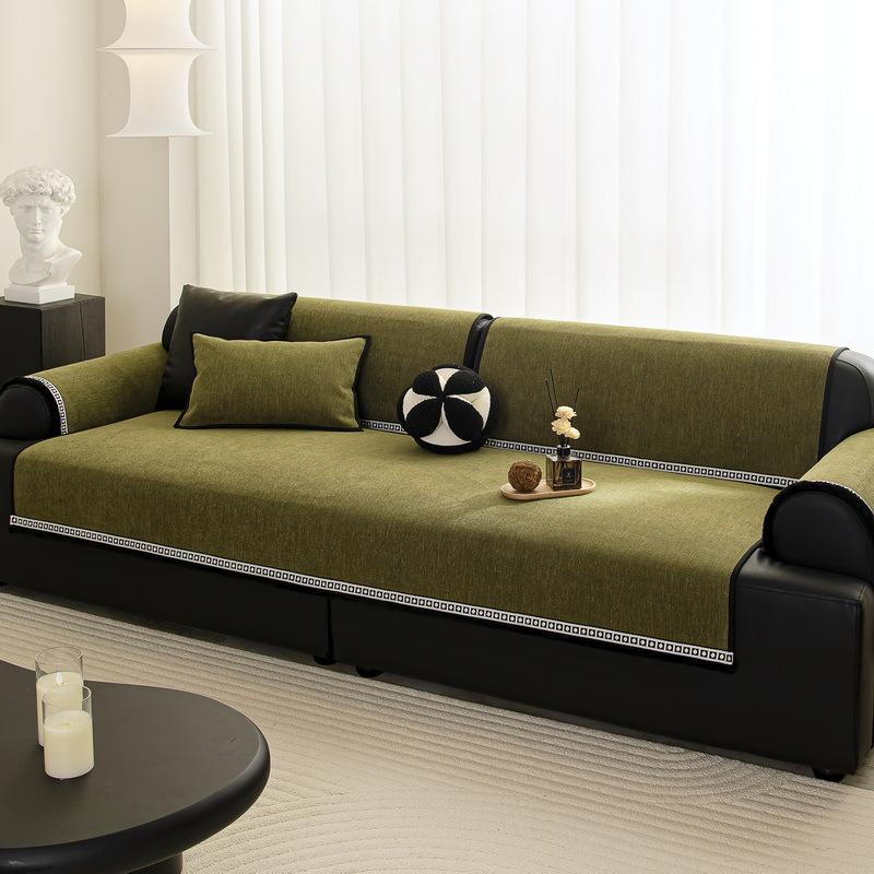 Simple Solid Color Sofa Cushion  New Four-Season Universal Straight Row Cloth Towel High-End Non-Slip Leather Sofa Seat Cushion