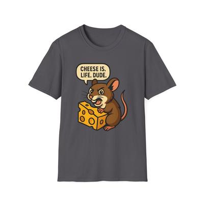 Unisex Softstyle T-Shirt - Wild-Eyed Mouse, Cheesy Truth, Digital Art Humor