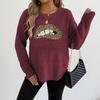 A Leopard Print Embroidered Sequined Lip Personalized Round-neck Pullover Sweater for Women