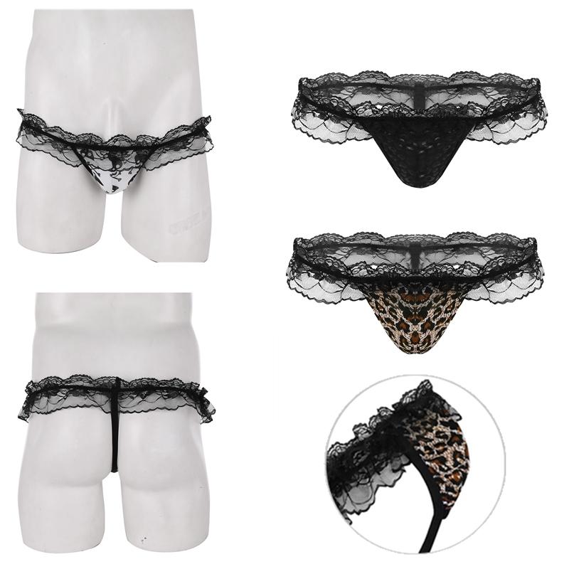 Sissy Thong Men Gay Underwear Low Rise Lace Briefs Thong Bikini