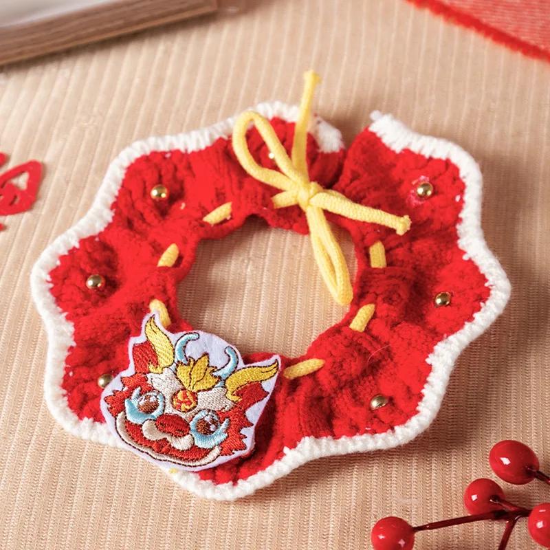 Cat Saliva Towel Bib Handwoven New Year's Pet Scarf Puppy Dog Decorative Collar Knitted Accessories Pet Products