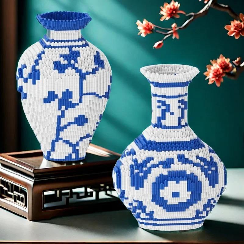 Kreative chinesische blaue und weiße Porzellanvase Baustein Ziegel Pädagogische Vase Ornamente Spielzeug für Mädchen Weihnachtsgeschenk