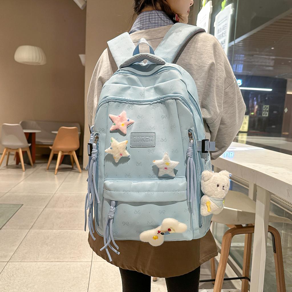 Schoolbag New College Style Backpack Lightweight Cute School Bag Bow Junior High School Female College Student Commuter Backpack