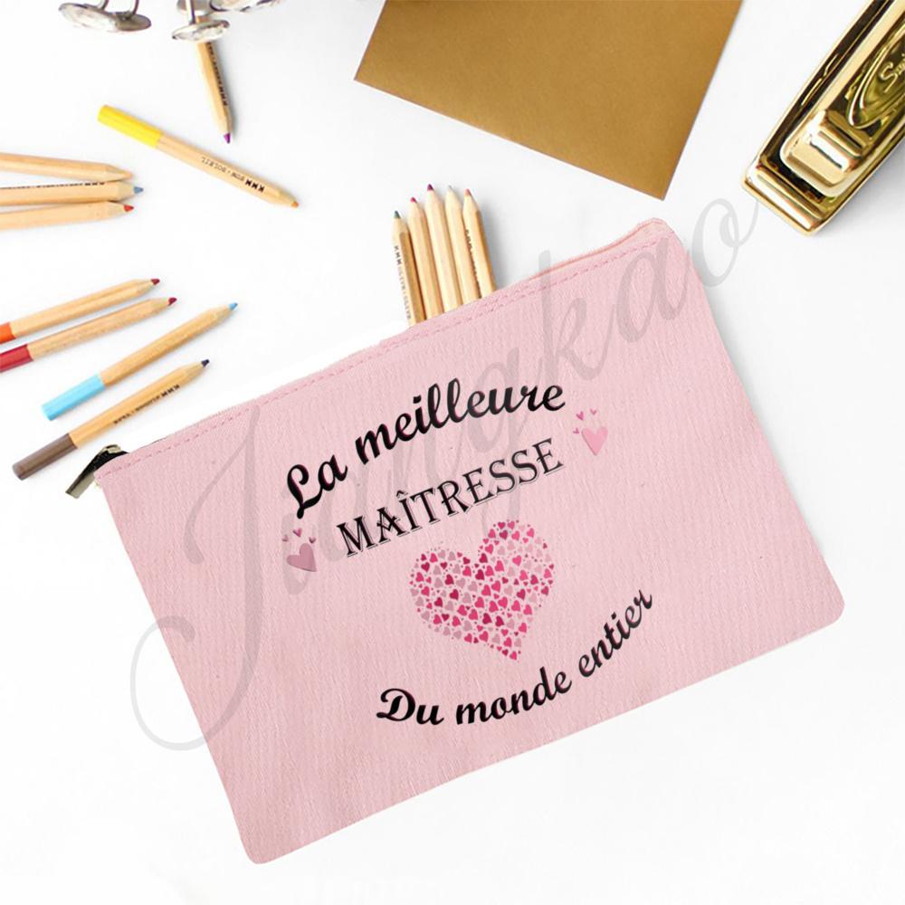 Merci Maitresse French Print Makeup Bag Travel Neceser Toiletry Storage Pouch School Pencil Bags Best Graduate Gift for Teacher
