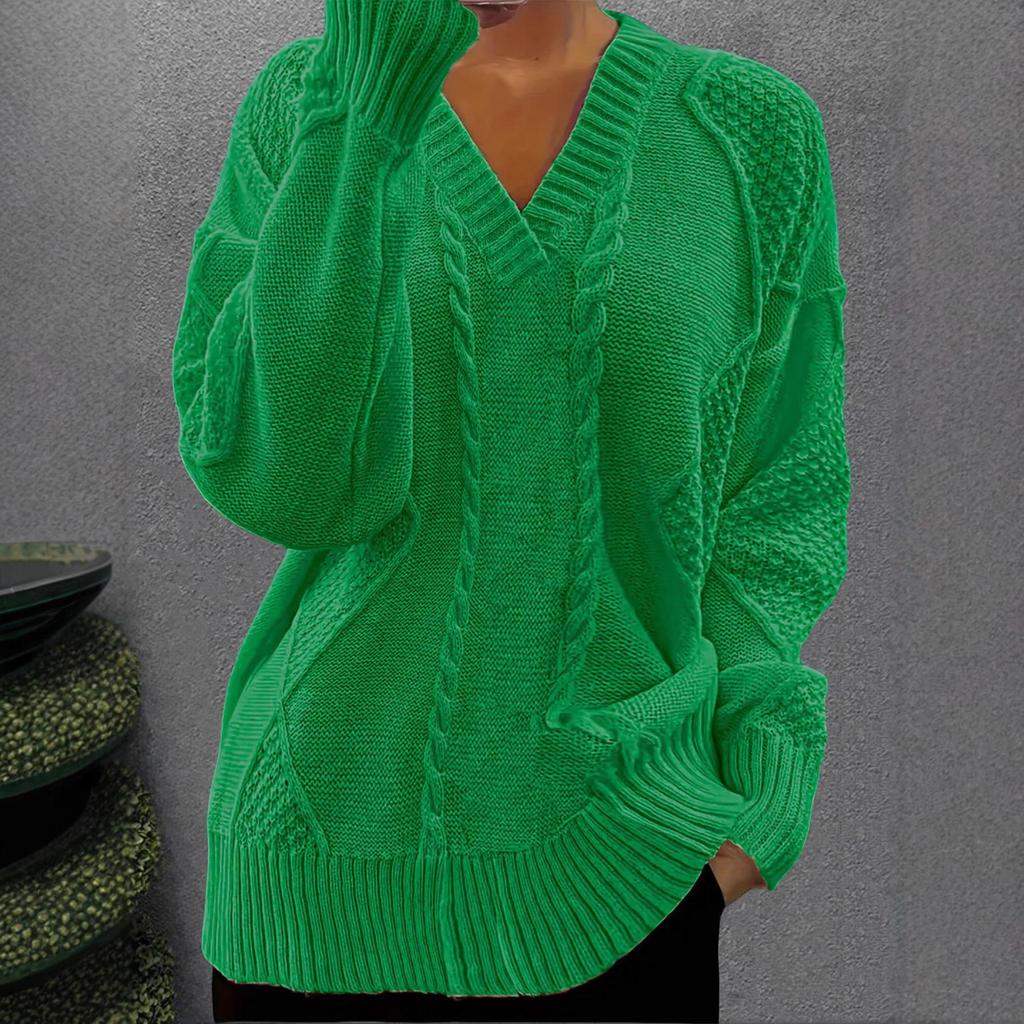 Women's Solid Color V-Neck Knit Sweater Coat for Autumn/Winter - European & American Style Casual Wear