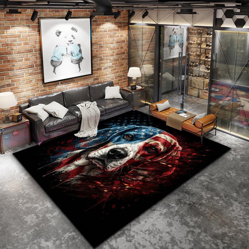 American Flag Dog SkullPattern Square Carpet,Area Rug,Carpet Rug for Living Room Bedroom Sofa Playroom Decor,Non-slip Floor Mat,Holiday Birthday Gifts