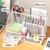 Mesh Pen Holder and Organizer Office Supplies with 7 Compartments, Desktop Organizer with Drawer, Metal Pen Holder for Desk