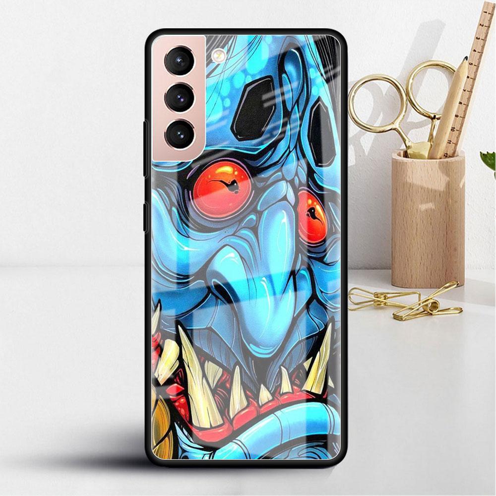 Samurai Oni Mask Cool Glass Case For Samsung Galaxy S22 S20 FE S21 Plus Phone Cover S10 5G S9 Note 20 Ultra 10 Lite Shell