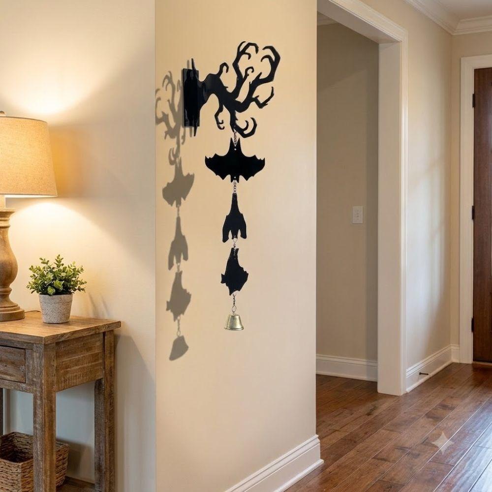 with Bell Inverted Branch Bat Wind Chime Spooky Hanging Door Bell Halloween Wind Chime Garden