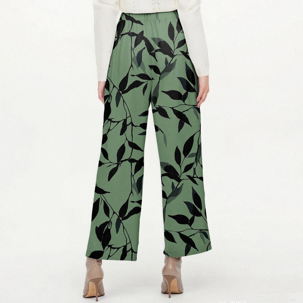 Women's Fashionable Floral Print Straight Leg Pocket Elastic Waist Casual Pants Pants