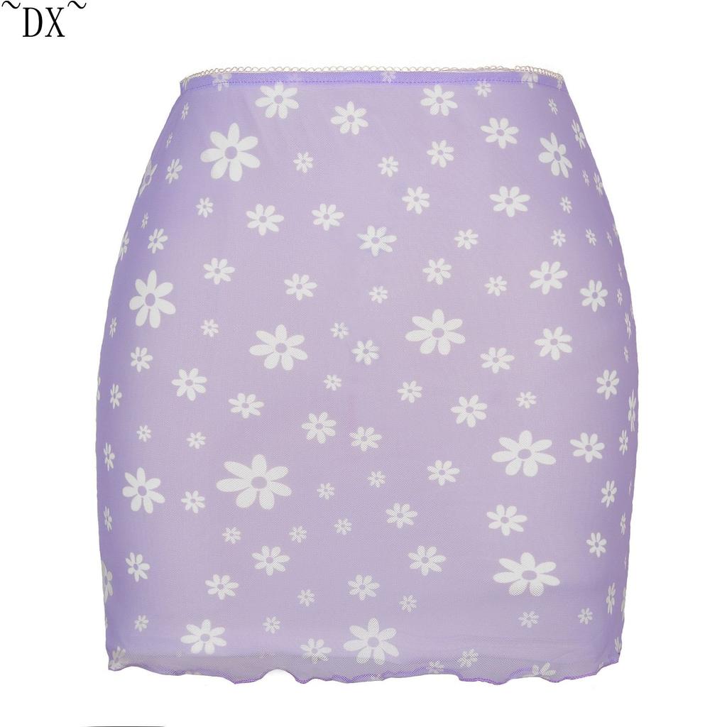 DX~~Beliebter Frühlings- und Sommer-bedruckter Netzrock mit hoher Taille, doppellagiger, schmaler Passform, Wickel-Hüftrock, grenzüberschreitender Damen-Halbrock