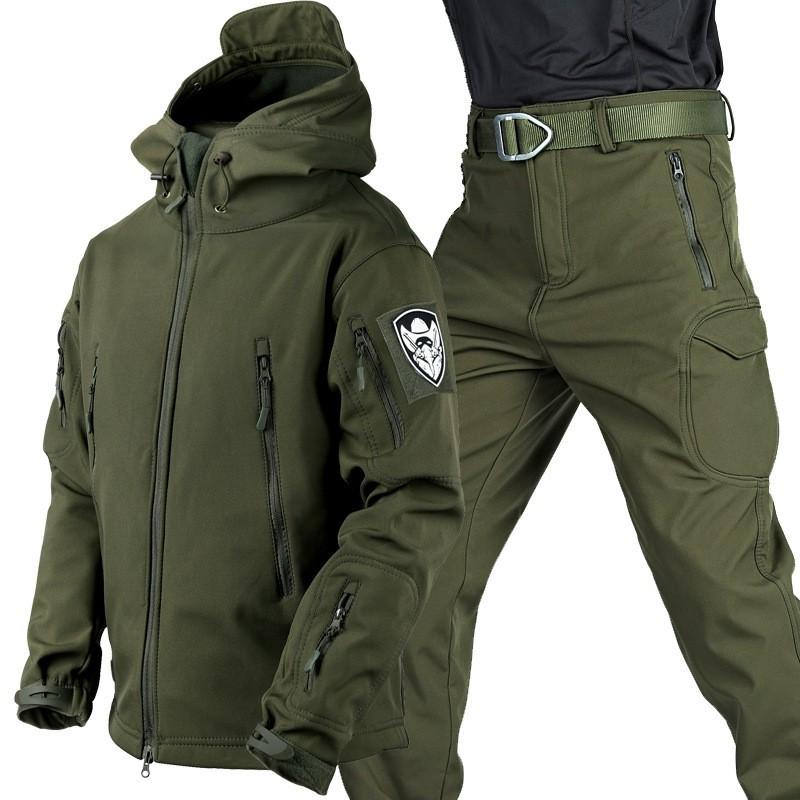 Direct Sales Sharkskin Soft Shell Suit Outdoor Velvet Thick Clothes Wear-resistant Camouflage Assault Pants