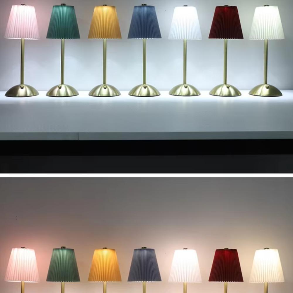 Creative LED Pleated Fabric Lampshade Bedroom Bedside Lamp USB Charging Model Touch Night Light Living Room Small Table Lamp