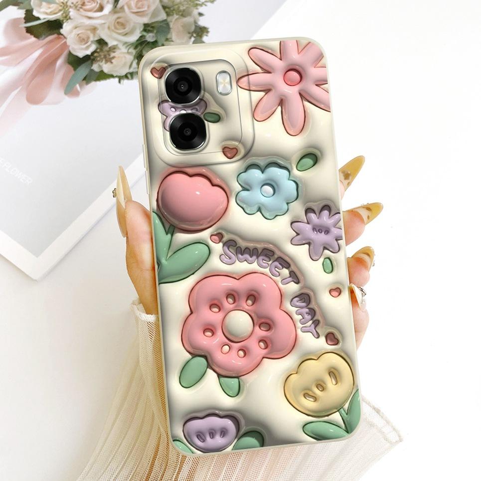 Liquid Silicone Back Cover For Oppo A6t Pro 4G 5G CPH2847 CPH2849 Phone Case Luxury Girly Flower Butterfly Bow Painting Casing