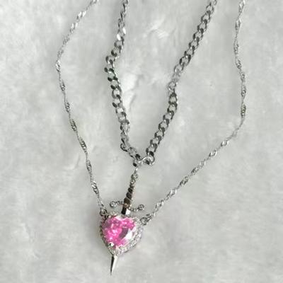Couple Necklace Cubic Zirconia Heart Matching Necklace Romantic Through The Heart Couple Jewelry for Him Her Valentine's Day Gift