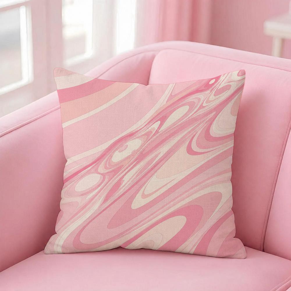 Art Pastel Pink Liquid Marble Cushion Cover Pink Linen Texture Cushion Cover Double Sided Invisible Zipper Deco