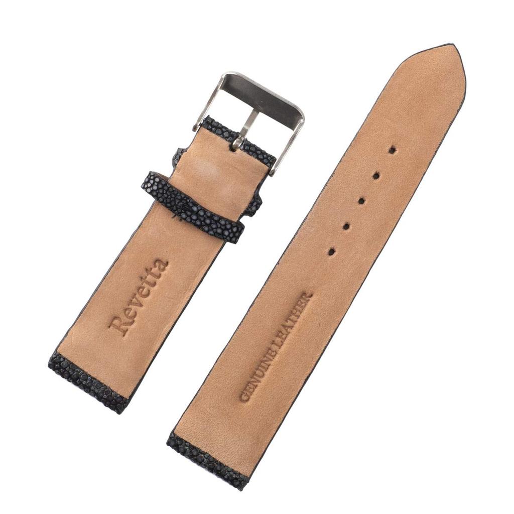 Stingray Leather Watch Band Belt Black 22mm Spring Bars Spring Bar Remover Included [Revetta] [089-1stb22]