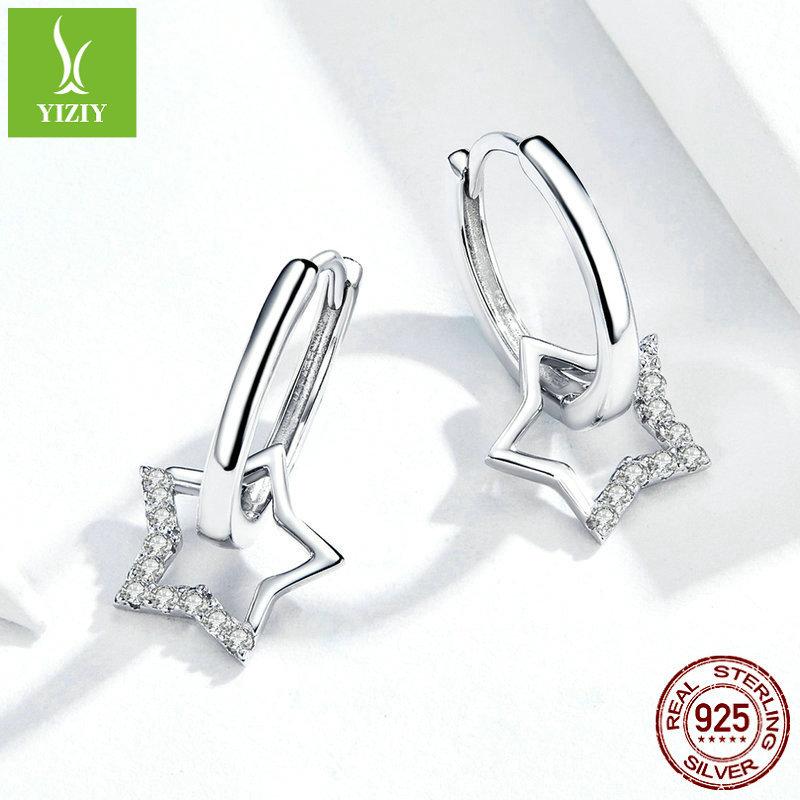 Boucle d'oreille pentagramme en argent sterling S925, boucles d'oreilles étoile zircon plaqué platine vent minimaliste Bse276