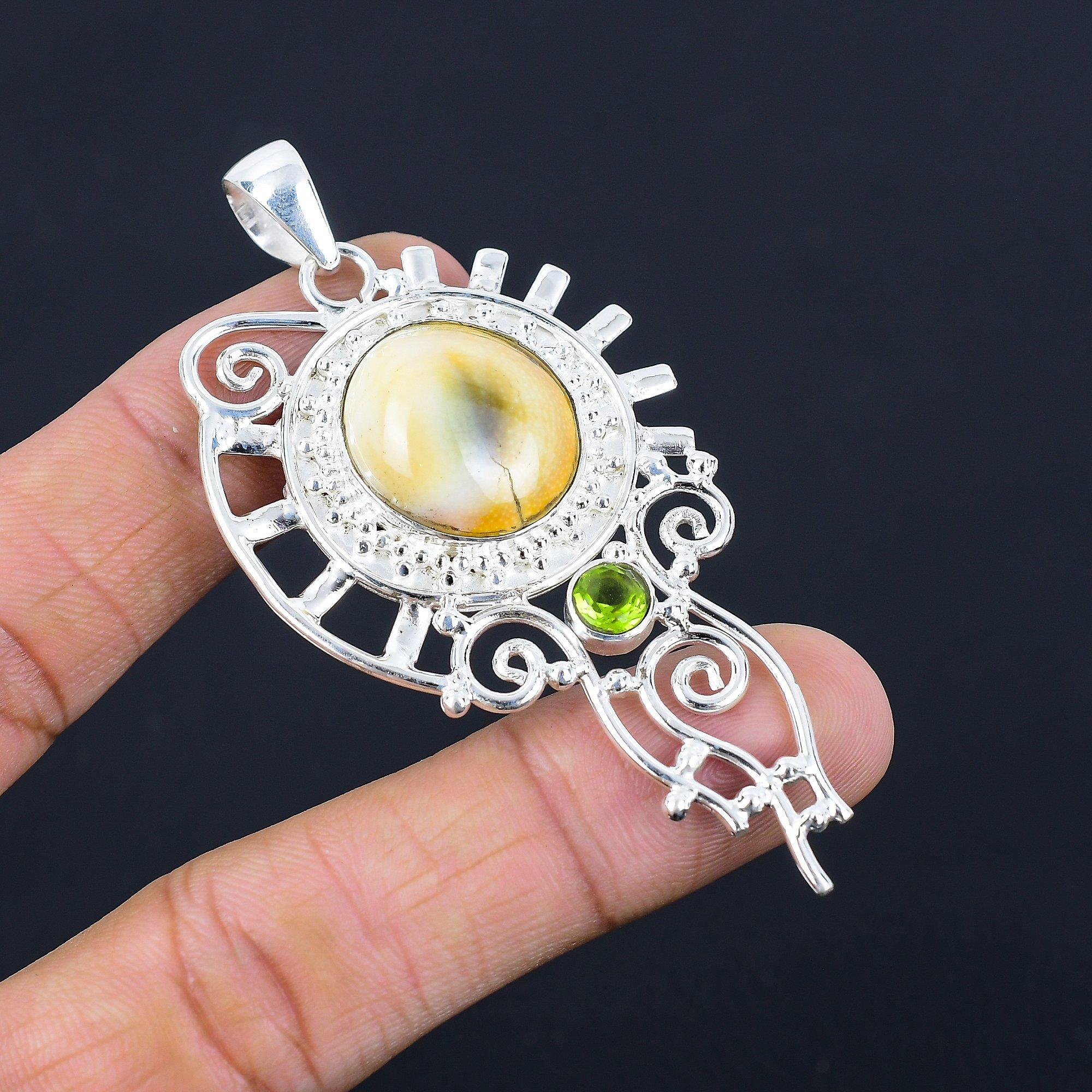 Halloween Sale Natural Shiva Eye Peridot Bezel Artisan Pendant Sterling Silver