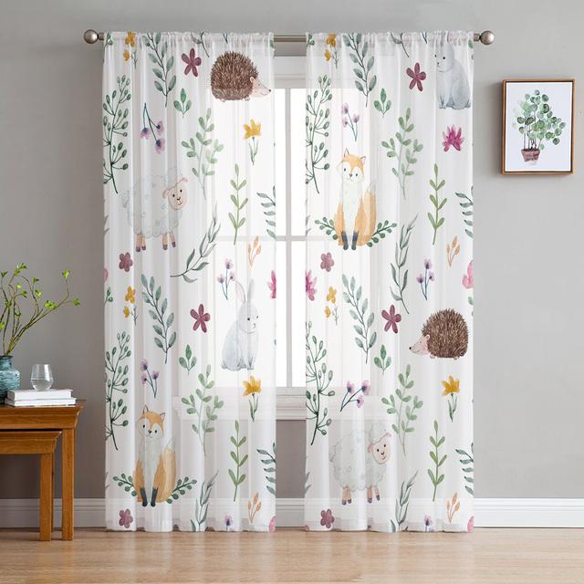 Animal Bird Fox Forest Winter Window Curtains For Living Room Kitchen Door Curtain Sheer Curtains For Bedroom